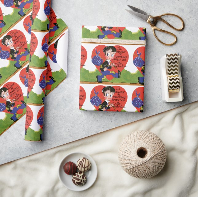 Papier Cadeau Retro Saint-Valentin, Cœur de garçon vagabond vint (Artisanat)