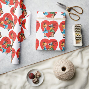 Papier Cadeau Retro Saint-Valentin, Cowboy Vintage avec fille