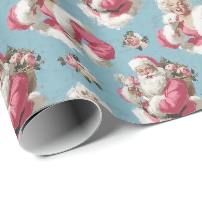 Papier Cadeau Retro Santa and Glam Holiday Cheer (Coin rond)