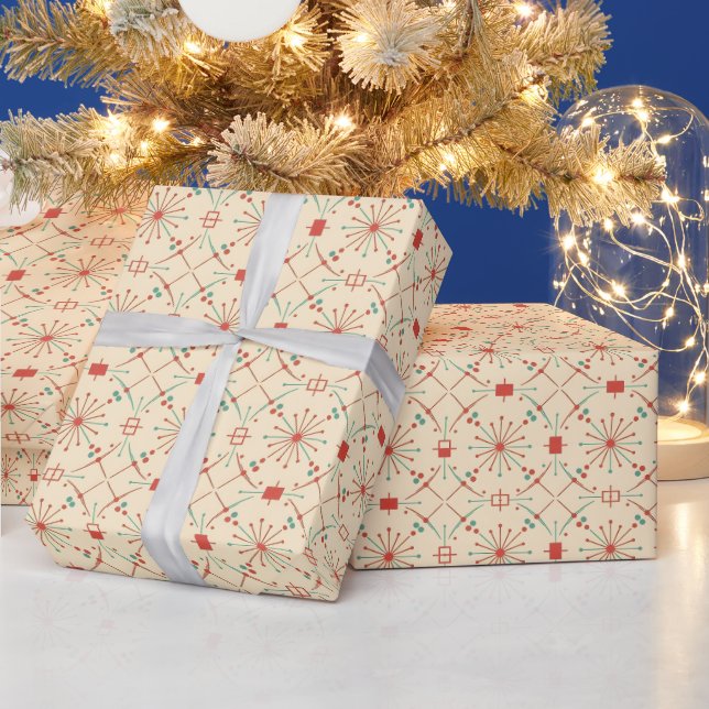 Papier Cadeau Retro Starburst Milieu du Siècle Fêtes (Vacances)