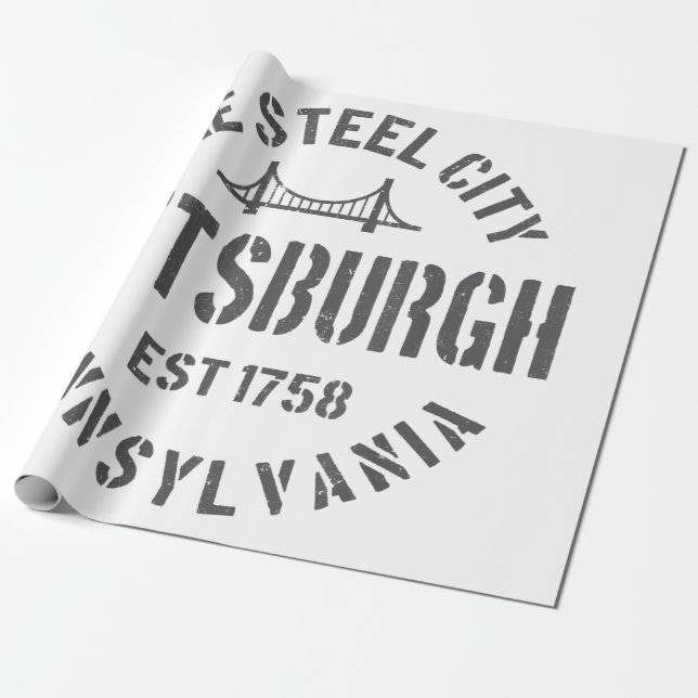 Papier Cadeau Retro Steel City Pittsburgh Pennsylvania Yinz vint (Déroulé)