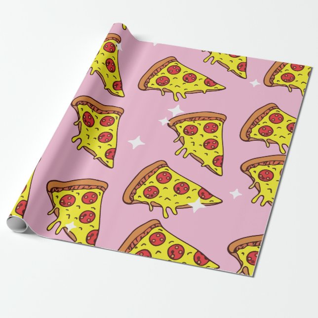 Papier Cadeau Retro Style Pizza Slices Seamless Pattern (Déroulé)