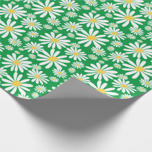Papier Cadeau Retro Super Daisies Motif de printemps Kelly Green