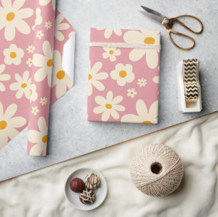 Papier Cadeau Retro super marguerite boho désert rose