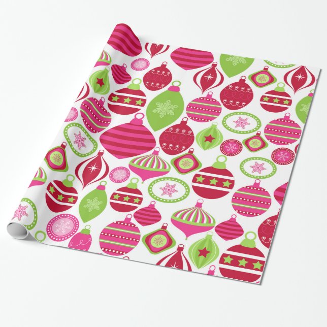 Papier Cadeau Retro Vacances Ornements Motif de Noël (Déroulé)