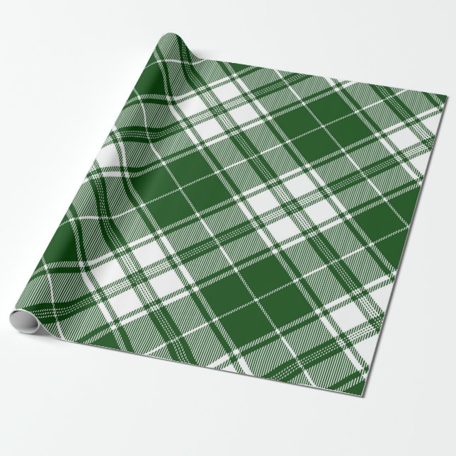 Papier Cadeau Retro Vert Blanc Noël Nouvel An Tartan Plaid (Déroulé)