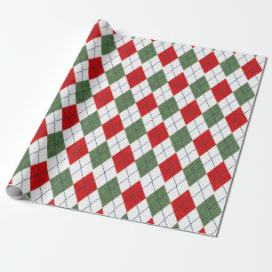 Papier Cadeau Retro Vert Rouge Noël Nouvel An Tartan Plaid