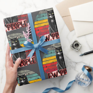Papier Cadeau Retro Vintage Chat Noir Ew