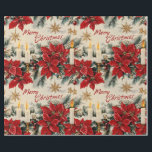 Papier Cadeau Retro Vintage Christmas : Red & White Holiday Chev<br><div class="desc">Ce papier d'emballage de Noël vintage présente une scène de vacances classique avec un ensemble de couleurs rouge et blanc festif. Il présente un bel agencement de poinsettias, branches de pins et bougies. Les mots "Joyeux Noël" sont élégamment scénarisés en cursive, ajoutant au charme vintage. Le papier est orné de...</div>