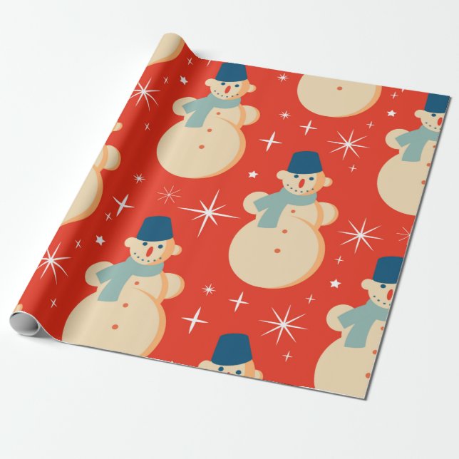 Papier Cadeau Retro Vintage Christmas Snowman Motif Party (Déroulé)