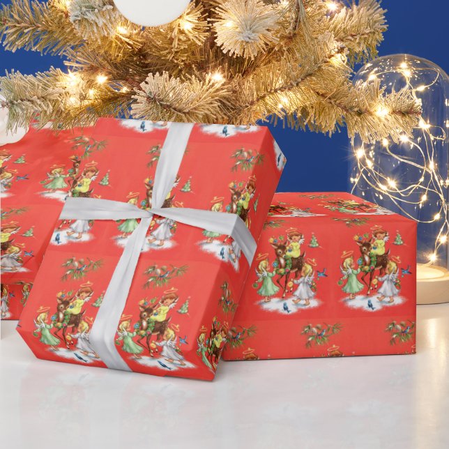 Papier Cadeau Retro vintage Noël Angels rennes (Vacances)