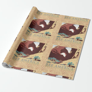 Papier Cadeau Rétro Voir l'Amérique Western Cowboys Désert Arche