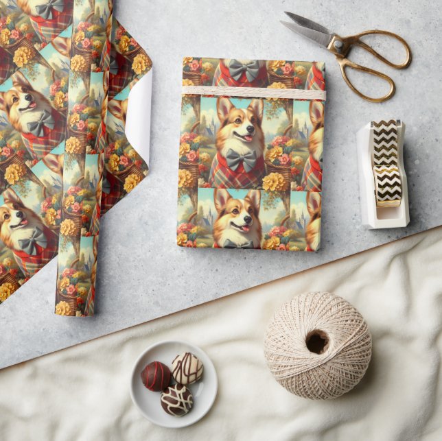 Papier Cadeau Retro Welsh Corgi Cardigan Peinture (Artisanat)