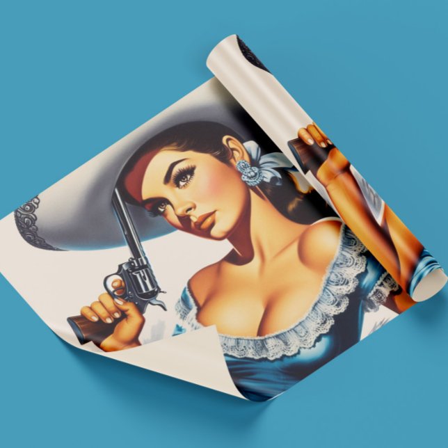 Papier Cadeau Retro Wild West Pin-up (Créateur téléchargé)