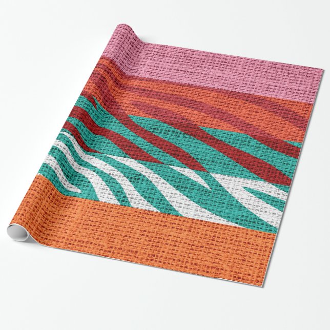 Papier Cadeau Retro Zebra Skin Imprimer Motif Burlap Rustique #5 (Déroulé)