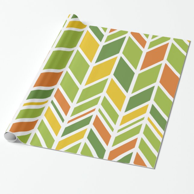Papier Cadeau Rétro Zig-Zag Orange & Green Chevron (Déroulé)
