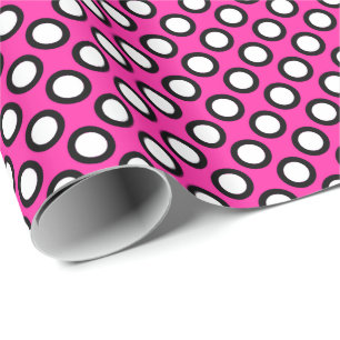 Papier Cadeau Rétros points cerclés, fuchsia, noir et blanc