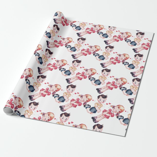 Papier Cadeau Rétros Valentines de fille et de garçon (Déroulé)