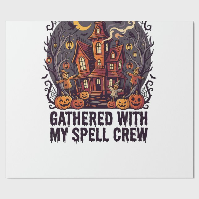 Papier Cadeau Réunion de récolte hantée d'Halloween (Plat)
