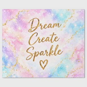 Papier Cadeau Rêve Créer Étincelle Pastel Aquarelle Or Rose