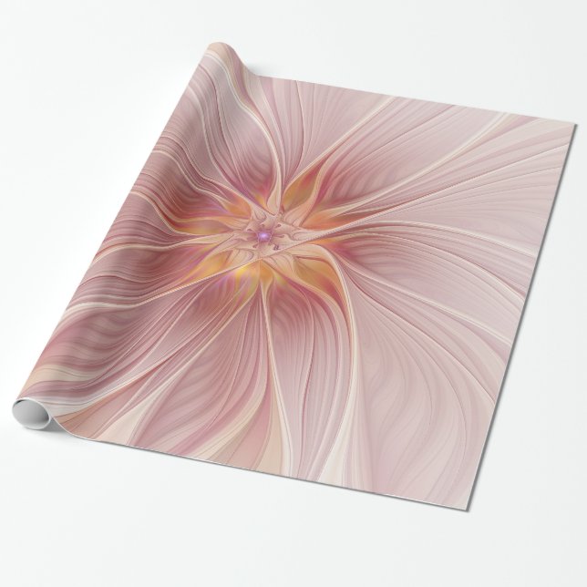 Papier Cadeau Rêve floral rose doux Fleur d'art fractal Abstrait (Déroulé)