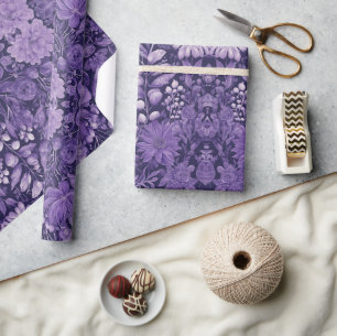 Papier Cadeau Rêve Violet, palette indigo de fleurs de fantaisie