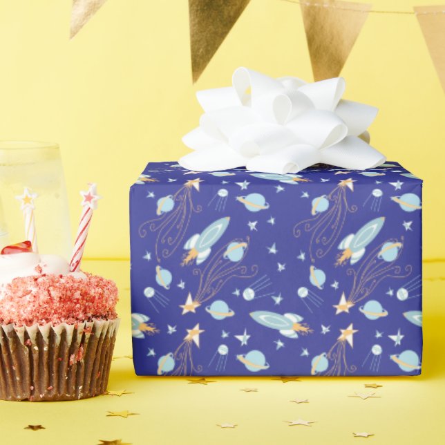Papier Cadeau Rêves d'espace bleu (Fête d'anniversaire)