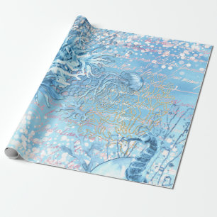 Papier Cadeau Rêves d'océan mystique hippocampe méduse bleu sarc