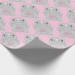 Papier Cadeau Rhino Baby shower Safari Rose fille