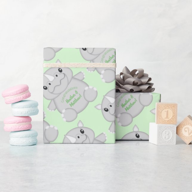 Papier Cadeau Rhino Baby shower vert (Baby Shower)