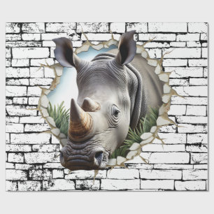 Papier Cadeau Rhinoceros 3D Wall Break Art - Safari réaliste