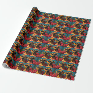 Papier Cadeau Rhodesian Ridgeback Cœurs Roses Saint-Valentin