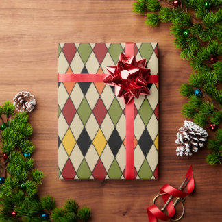 Papier Cadeau Rhombus rouge vert noir jaune orange