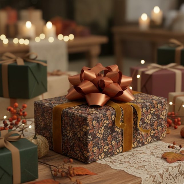 Papier Cadeau Rich Brown Golden Rustic Burnt Orange Fall Leaf (Créateur téléchargé)