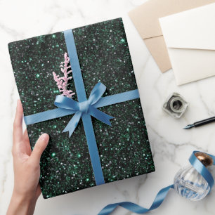 Papier Cadeau Riche motif pailleté noir métallisé vert émeraude