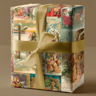 Papier Cadeau Richement détaillé Vintage Père Noël Collage