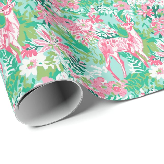 Papier Cadeau Rinder d'aquarelle de Noël de Palm Beach (Coin rond)