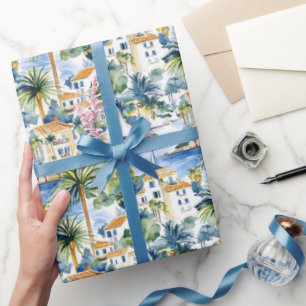 Papier Cadeau Riviera française palmiers tropicaux Anniversaire