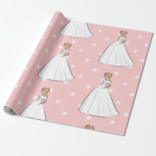 Papier Cadeau Robe de mariée blanche pour Baby Shower Rose à poi