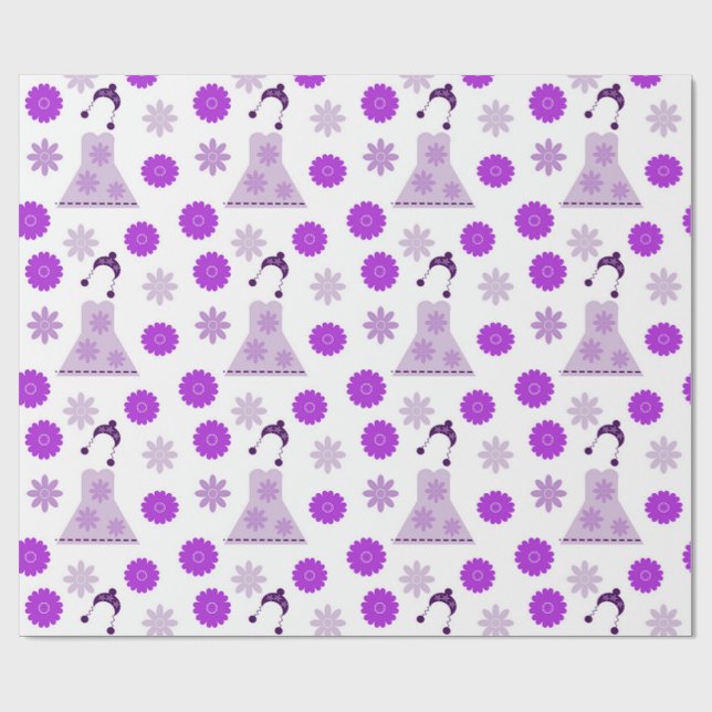 Papier Cadeau robe lilas sur fond blanc (Plat)