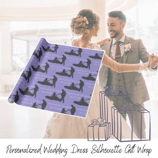 Papier Cadeau Robe Mariage personnalisée Silhouette (Personalized Wedding Dress Silhouette Wrapping Paper)