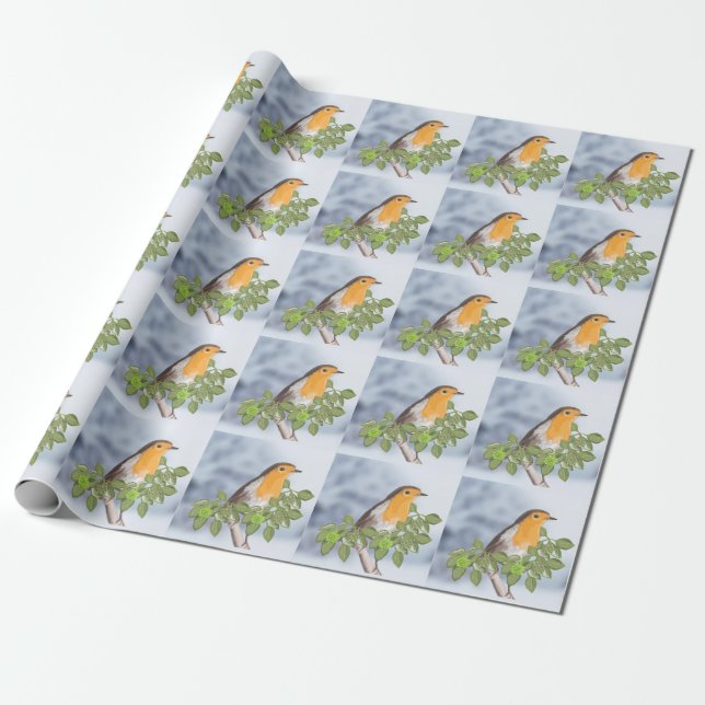 Papier Cadeau Robin de Noël traditionnel et Ivy (Déroulé)