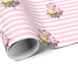 Papier Cadeau Robinet rose et blanc Shabby floral chic enveloppe