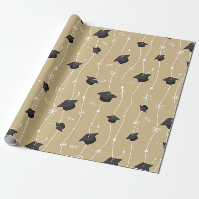 Papier Cadeau Robinets de graduation en or et ruban (Déroulé)