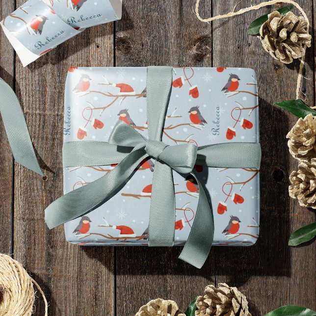 Papier Cadeau Robins d'hiver sur les branches d'arbres Jolie Noë (Créateur téléchargé)