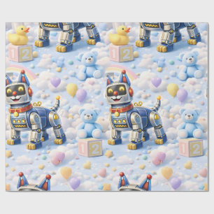 Papier Cadeau Robot chiot et nounours rose