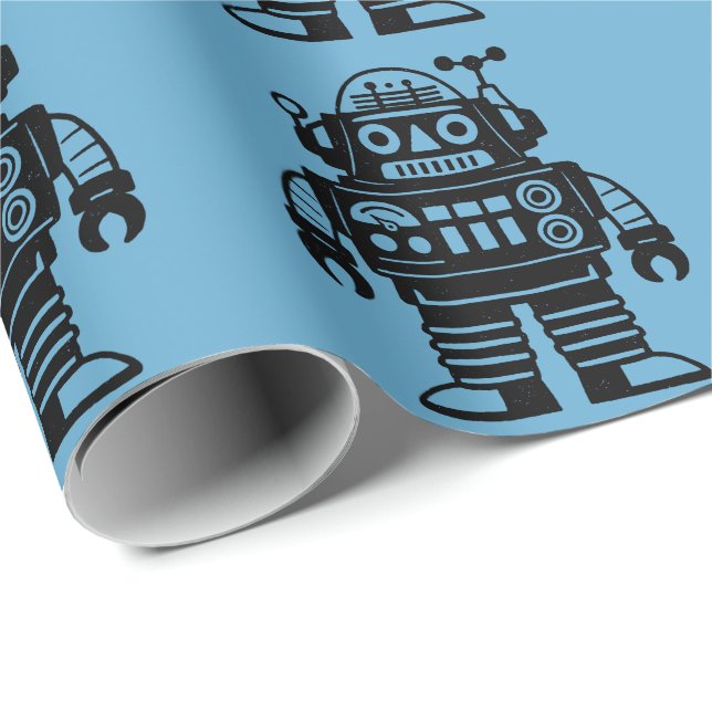 Papier Cadeau Robot Inspiré du Milieu du Siècle Rétro (Coin rond)