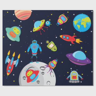 Papier Cadeau Robots en papier d'emballage d'espace