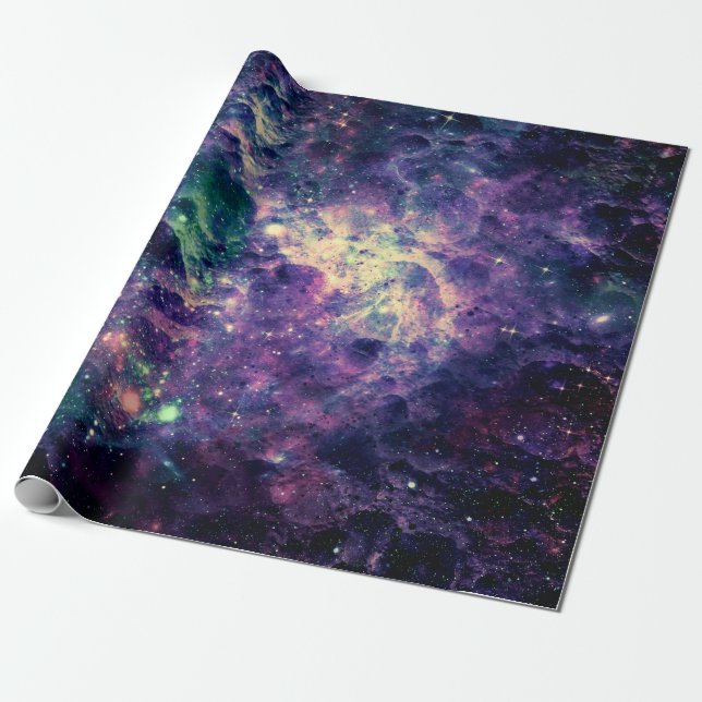 Papier Cadeau Roche spatiale cool de la galaxie violette (Déroulé)