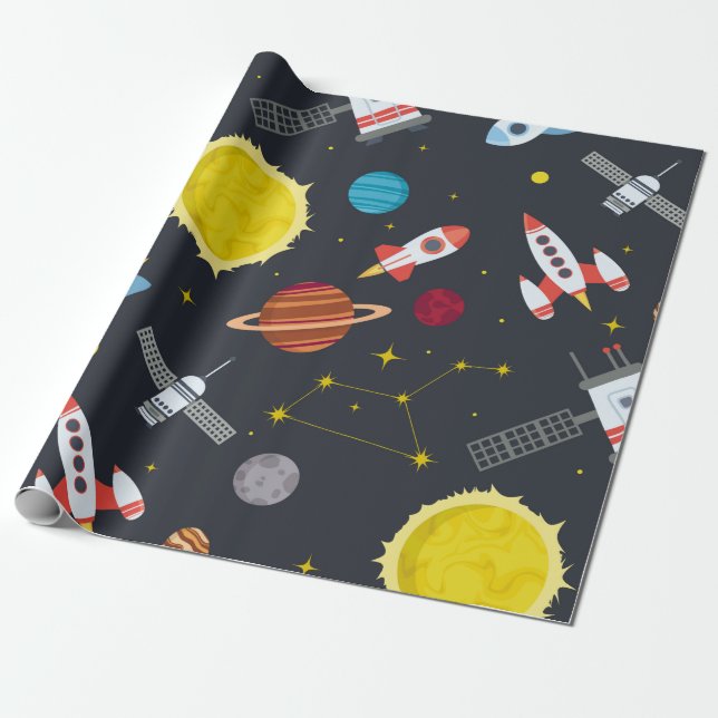 Papier Cadeau Rocket espace globe solaire système et planète cos (Déroulé)